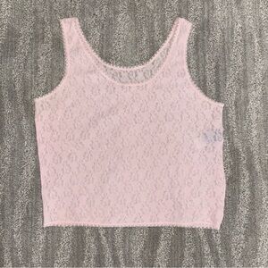 VTG Lady Cameo Dallas Sheer Pink Lace Cropped Tank Top Y2K Coquette Women’s Sz M
